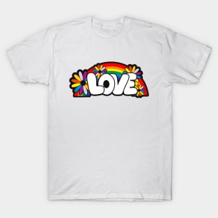 graffiti art style love word with flowers and rainbow T-Shirt